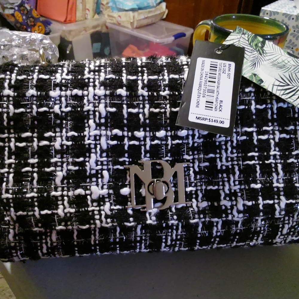 Badgley Mischka Monochrome Tweed Clutch